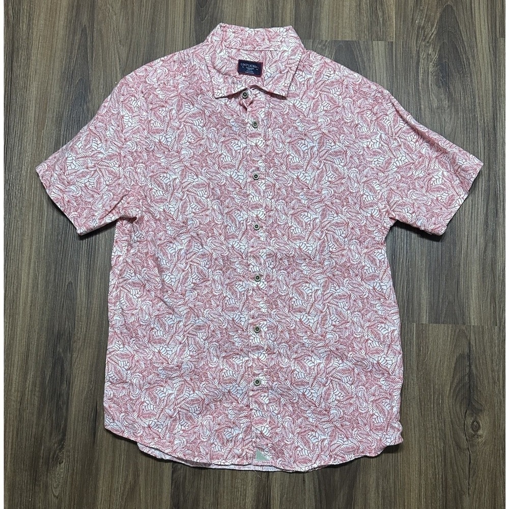 Untuckit 100% Linen Shirt Men's Red Floral All Over Print Hawaiian Casual Sz M